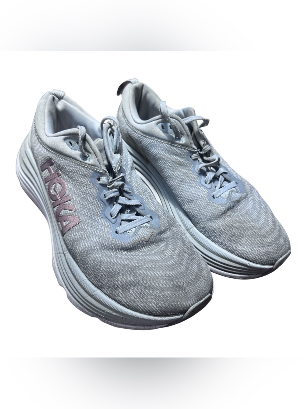 Hoka Women's Light Gray and Pale Pink Running Shoes